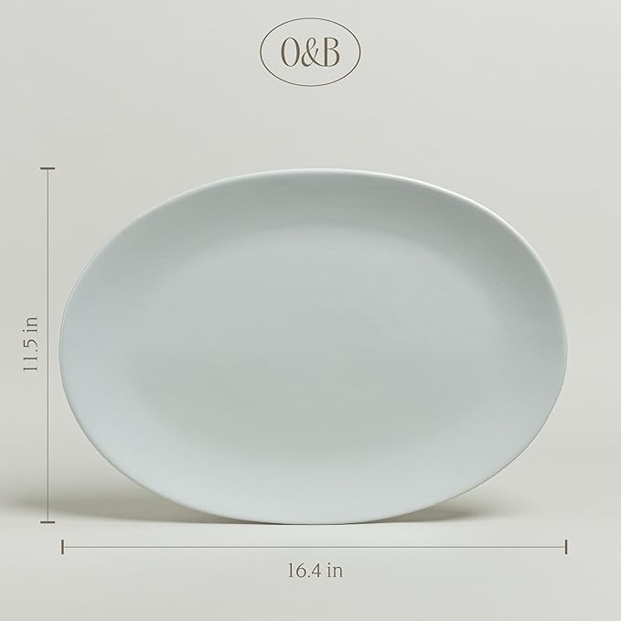 over&ampback Coupe Stoneware Serving Platter - Elegant 1-Piece Oval Serving Platter to Complete Your Kitchen Set - 16.4 x 11.5 - Semi-Matte Fog Blue
