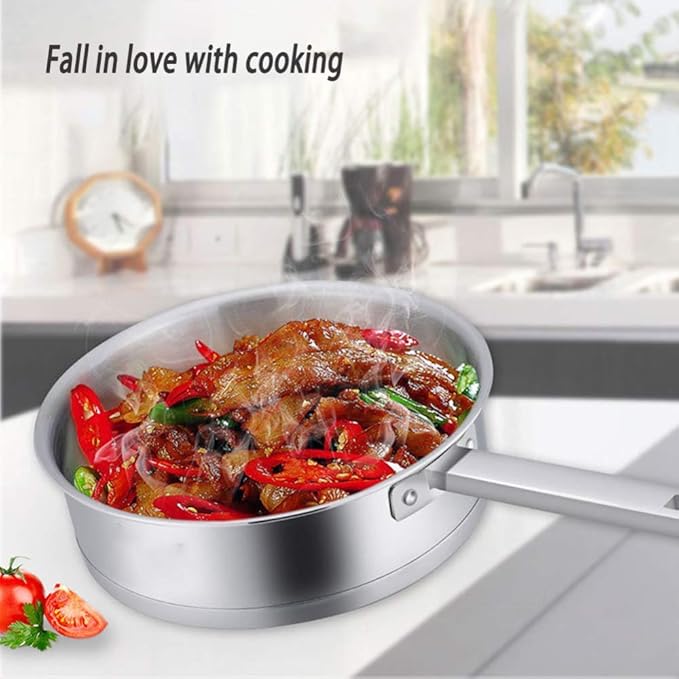 Frying Pan And Saucepan Set With Lids Stay Cool HandlesStainless Steel Pan Set 3 PieceSuitable For A Variety Of Stoves Including Induction Cookers Cookware Set