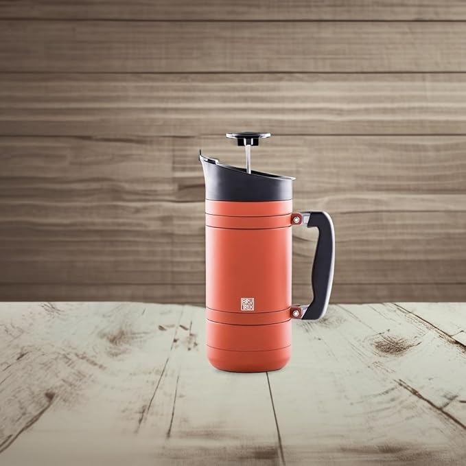 BruTrek® by Planetary Design BaseCamp Coffee Press - Double Wall Insulated Stainless Steel - Bru-Stop Technology No Grounds in Coffee No Spill Lid (Red Rock 48 fl.oz)