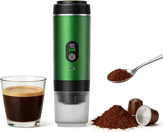 Cordless 20 Bar Auto-Heat Coffee Maker 3-in-1 Espresso Machines &amp Coffee Machine for Powder/Capsules Rechargeable Portable for Camping Travel RV Office (green)
