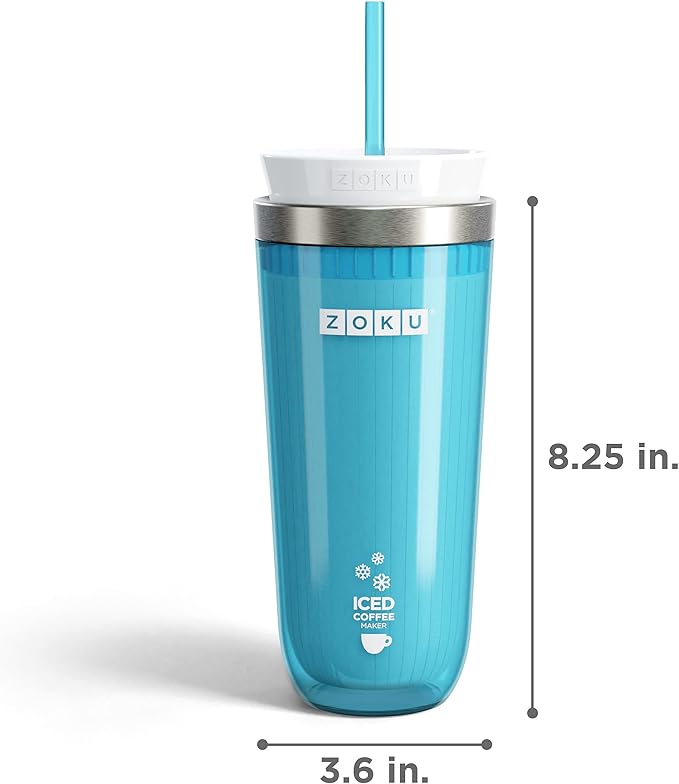 Zoku Instant Iced Coffee Maker Reusable Beverage Chiller Cools Hot Beverages in Minutes Without Dilution Portable 11-ounce Tumbler With Spill-resistant Lid and Straw Teal