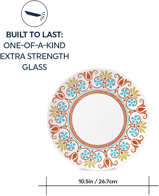 Corelle Vitrelle 10.25 Dinner Plates Set Triple Layer Glass and Chip Resistant Lightweight Round Plates 6-Piece Terracotta Dreams