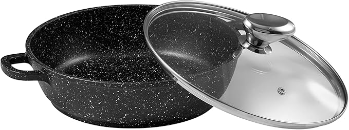 Pradel Excellence - 24 cm stone-shaped slow cooker - Black cast aluminium - non-stick coating - Glass lid - Silicone handles - Homogeneous cooking - Suitable for all heat sources