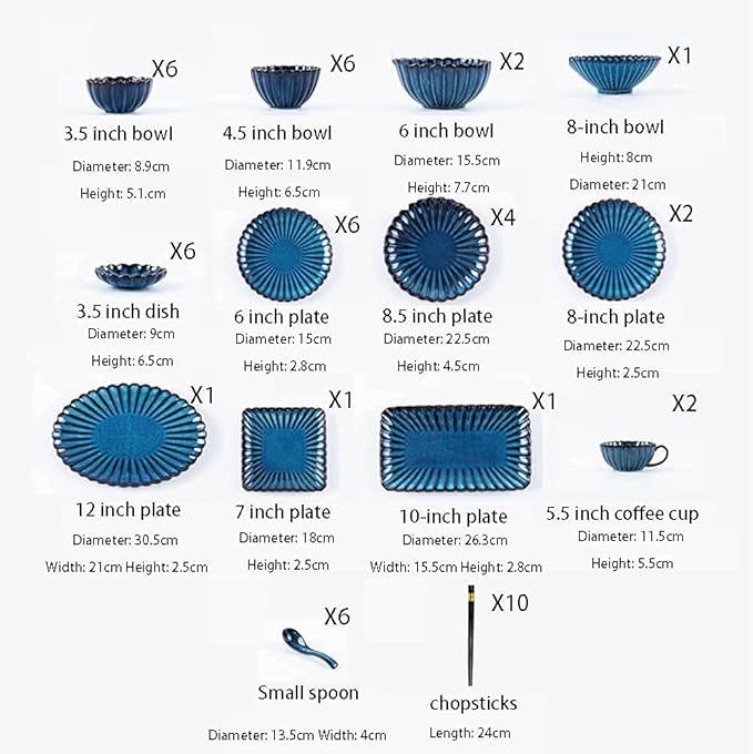 Porcelain Dinnerware Sets Plates and Bowls Sets 54 Pcs Dinnerware Sets Blue Porcelain Tableware Set with Plates Dish Dish Bowls and Coffee