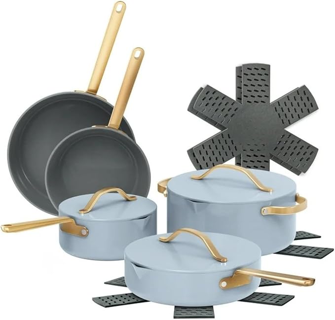 12-Piece Ceramic Nonstick Cookware Set Pots and Pans with Strainer Lids (Cornflower Blue)