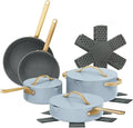 12-Piece Ceramic Nonstick Cookware Set Pots and Pans with Strainer Lids (Cornflower Blue)