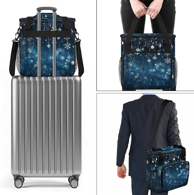 Snowflake Coffee Maker Carrying Bag Christmas Bell Travel Storage Bag Compatible with K-Mini or K-Mini Plus Single Serve Coffee Brewer Carrying Case with Multiple Pockets &amp Shoulder Strap
