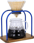 SOTECH Pour on coffee drips filter Wooden stand Glass sharing pot with paper filter coffee tea and saffron set (blove)