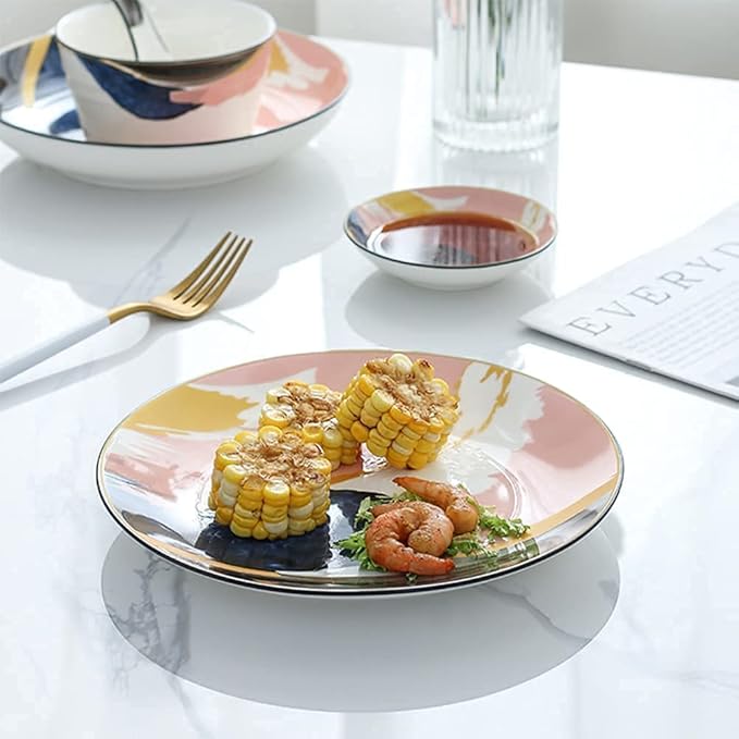 Dinnerware Sets Dish Set23 PcssPorcelain Tableware Set with Plates Bowls and DishColor Flower Ceramic Dinner Set for Home Kitchen and Dinning