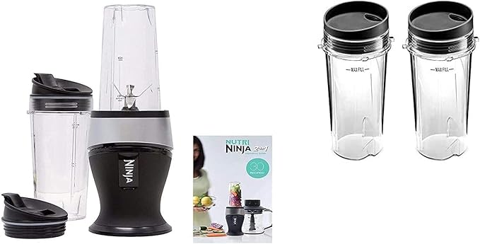 Ninja Fit Personal Blender 700-Watts (4) 16-oz To-Go Cups &amp Spout Lids &amp Recipe Book Black - Full Set
