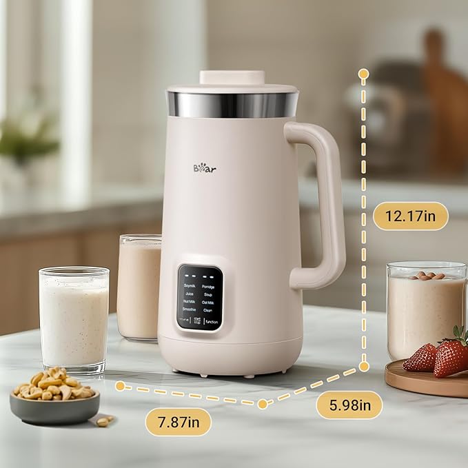 Bear 8 in 1 Nut Milk Maker Machine 40oz/1.2L Soy Milk Maker with Self Clean/12H Delay/6H Keep Warm One Touch Almond Milk Maker for Homemade Oat Soup Juice Plant Based and Non Dairy Beverages