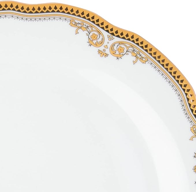 Lorren Home Trends 24 Piece Catherine Design Porcelain Wavy Edge Dinnerware Set White