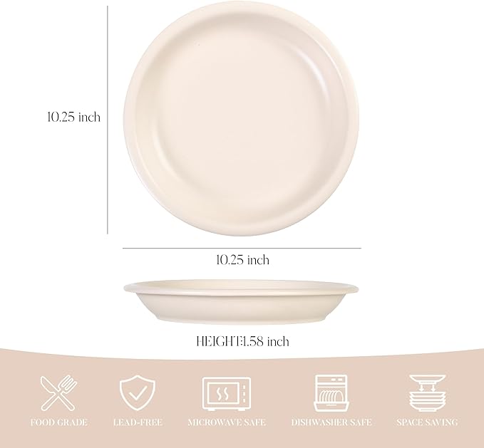 GZG 10.25-Inch Ceramic Dinner Plates Set of 4 Rustic Matte Glaze Terracotta Stoneware Plates for Main Course &amp Everyday Meals Microwave &amp Dishwasher Safe(Cream Mist)