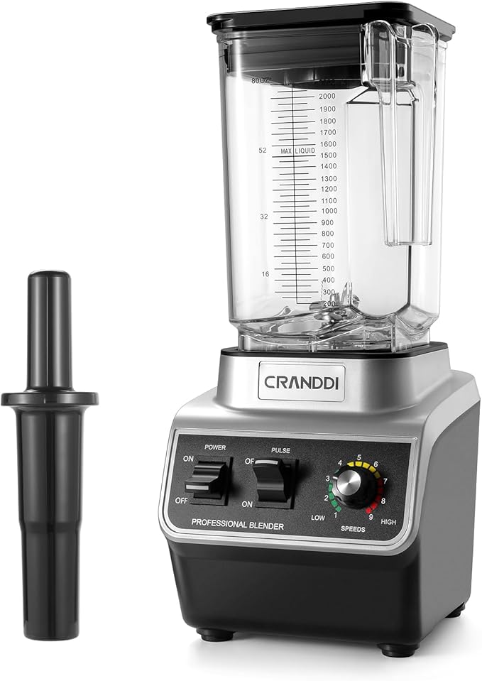 CRANDDI Professional Smoothie Blender 80oz Countertop Blenders for Smoothies Shakes &amp Ice Crushing 1500W Compact Commercial Kitchen Blender with Stainless Steel Blade 120V K96