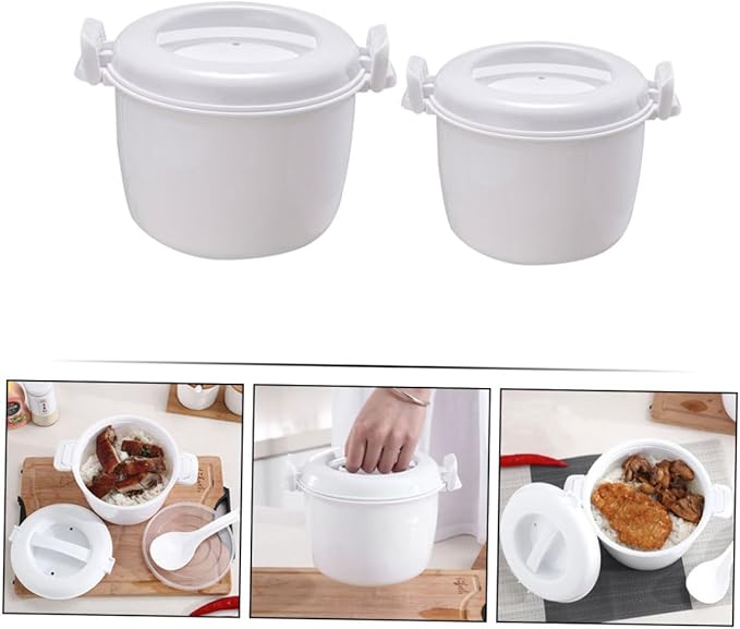 2-Piece Microwave Rice Cooker Set Plastic Portable Food Container Multi-Functional Steamer for Vegetables and Rice for Meal Prep and Lunch