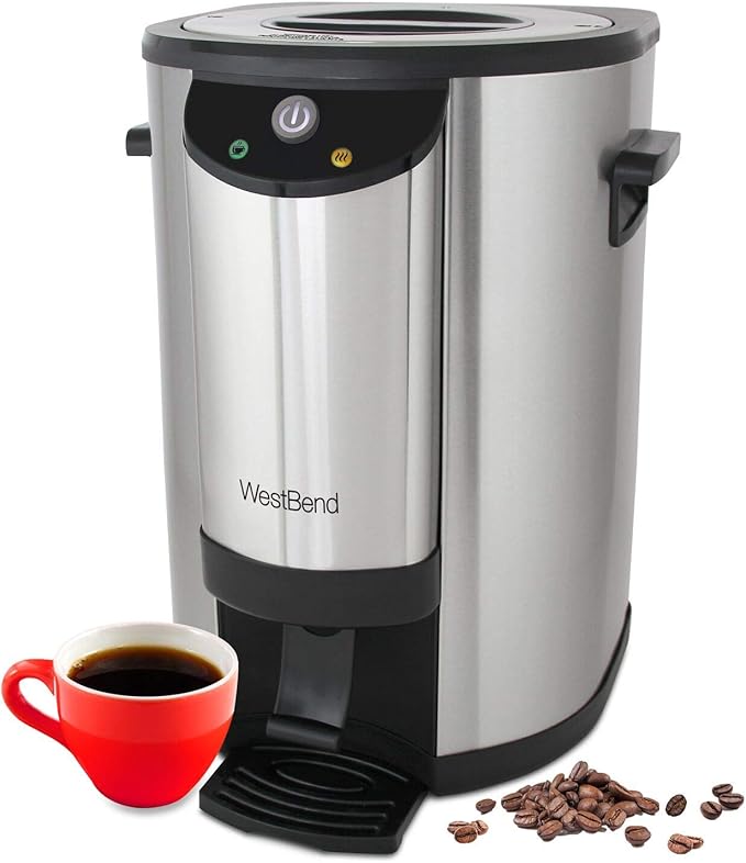West Bend 57042 Coffee Urn Double Walled Stainless Steel Features Automatic Temperature Control Large Capacity with Fast Brewing and Easy Clean Up NSF Certified 42-Cup Silver