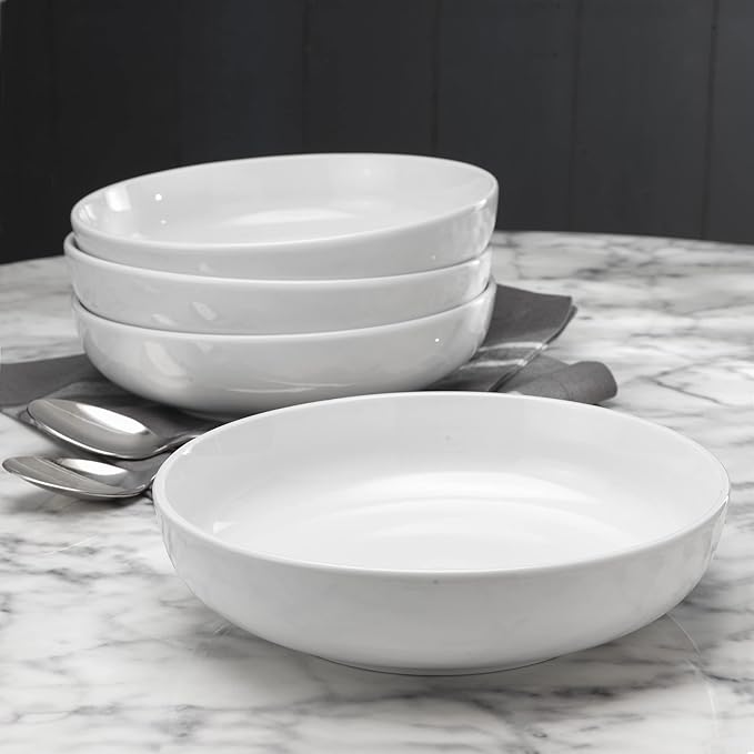 Euro Ceramica MontBlanc 16 Piece Double Bowl Dinnerware Set|TrueWhite PorcelainService For 4 | 4 Piece Entree Bowls Included