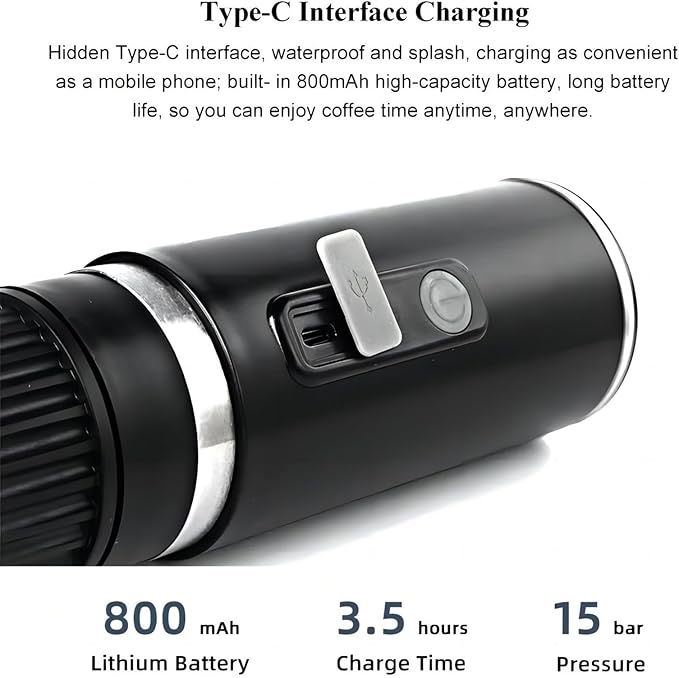Portable Espresso Machine Travel Coffee Maker Set with 12/24V Car Heating Function Compatible with Small/Large Capsules and Ground Coffee for Camping Car RV Hiking Office Home