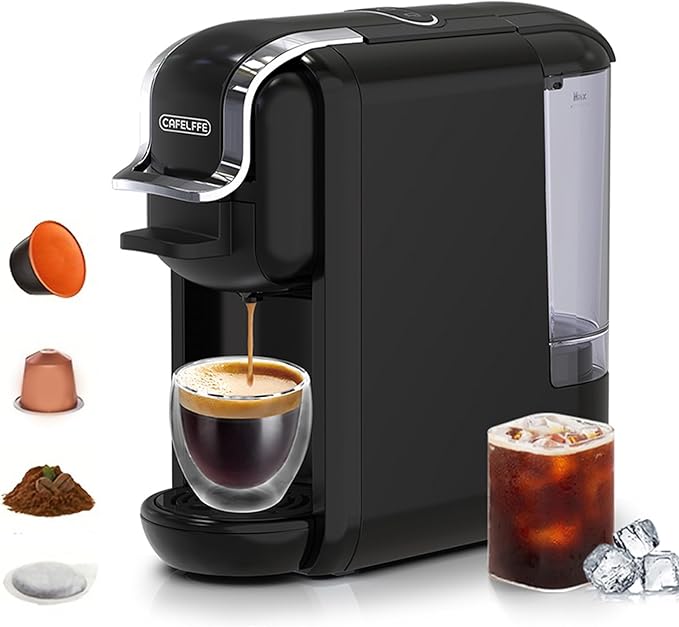 Tissting 4 in 1 Pod Coffee Maker 19Bar Pressure &amp 92℃ Constant Temperature - Fast 20s Brew for Hot Cold Coffee Programmable Single Double Serve 600ml Capacity with Auto Shutoff (US plug)