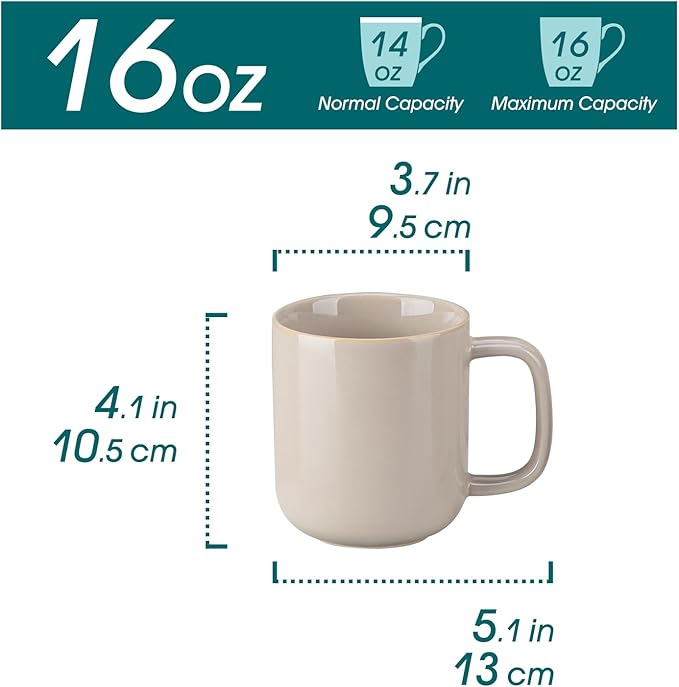 vancasso PLAYA Plates and Bowls Sets12 Pieces Grey Dinnerware Sets and 16 oz Large Ceramic Coffee Cups Set of 6 Stoneware Mugs with Handle for Latte Tea Cappuccino Milk Cocoa