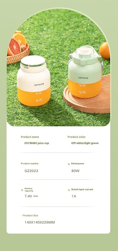 OSTMARS Portable Fruit Blender Cup 16.9 oz Dual Capacity Automatic Mini Juicer Mint Green and Orange
