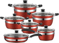 12 Piece Stainless Steel Cookware Set Kitchen Aid Non Toxic with Bakelite Handle and Visual Lid Cooking Pots and Pans Set Induction Compatible Includes Stockpot Milk Pot Fry Pans
