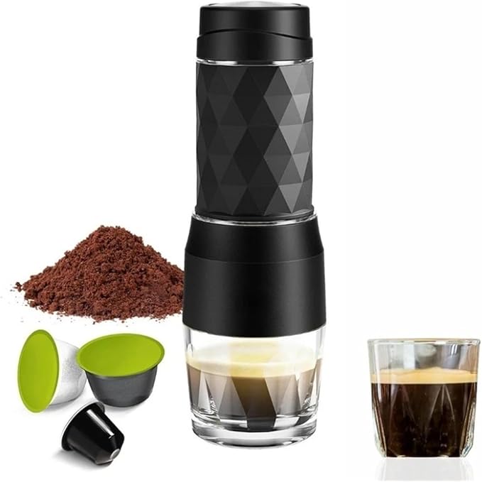 Portable Manual Espresso Machine - 3 in 1 Travel Coffee Maker for Capsule &amp Ground Coffee - Ideal for Camping &amp Outdoor Use