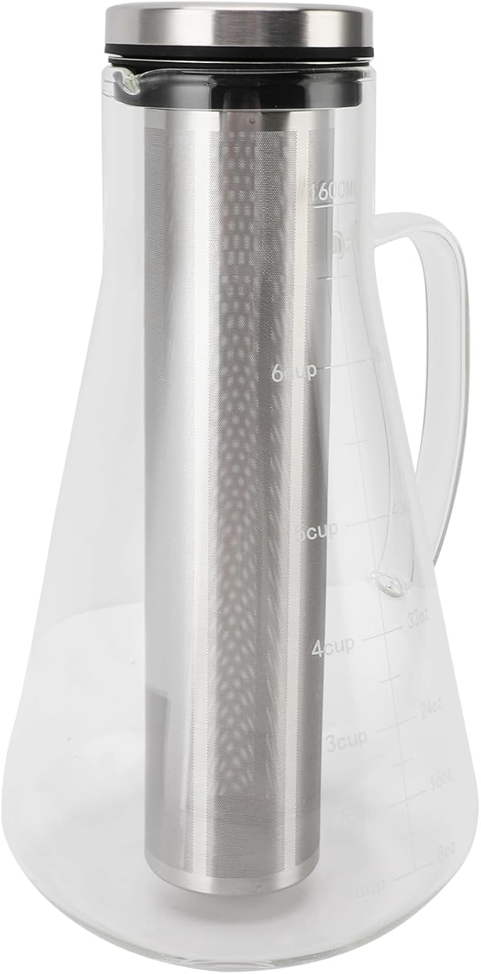 ZJchao Cold Brew Coffee Maker with Scale 1600ML Premium Stainless Steel Filter Temperature Proof Ergonomic Handle Glass Iced Coffee Brewer for Home Office