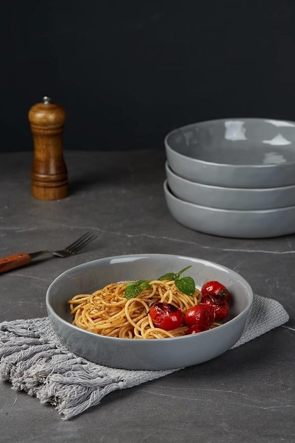 Famiware Mars Plates and Bowls Set for 4 16 Pieces Dinnerware Sets 8.5 Pasta Bowls for Serving Dark Gray