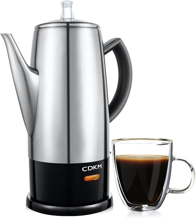 Classic 12 Cup Percolator PC-9822 Stainless Steel with keep warmcordless service (Brushed Finish)