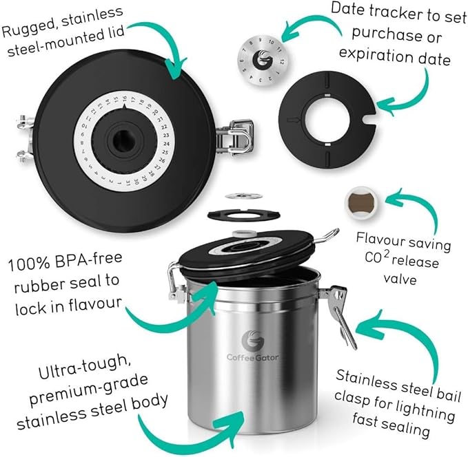 Coffee Gator 47oz Cold Brew Coffee Maker &amp 16oz Stainless Steel Coffee Canister Set - Ideal Coffee Lovers Gifts for Her