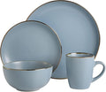 Rockaway 16 Piece Stoneware Dinnerware Set with Metallic Rim – Matte Blue Plates Bowls &amp Mugs Microwave &amp Dishwasher Safe