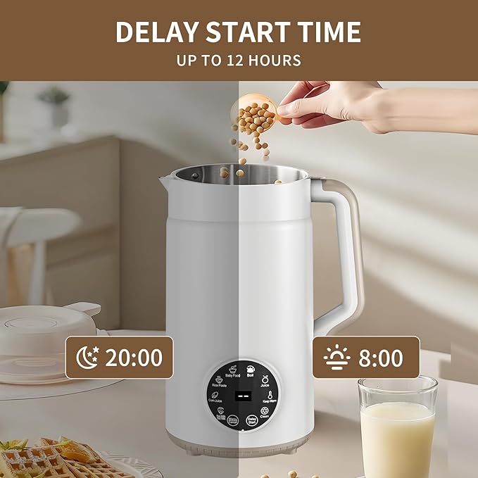 10 in 1 Nut Milk Maker Machine Almond Milk Maker 40oz Self Clean/12H Delay/Keep Warm/Boil One Touch Soy Milk Maker Homemade Oat Nutri Plant Based and Non Dairy Beverages