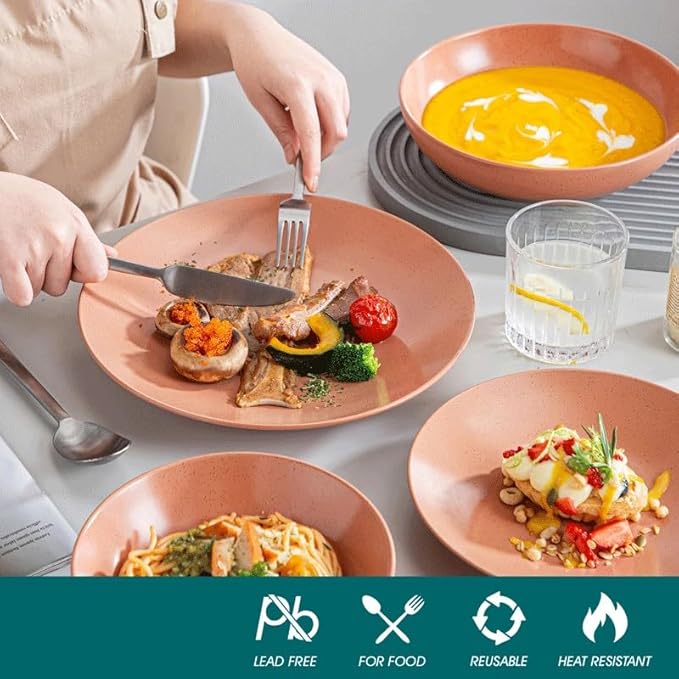 16 Piece Embossed Stoneware Tableware Set with Dinner/Dessert/Soup Plate Bowl Service for 4 Person