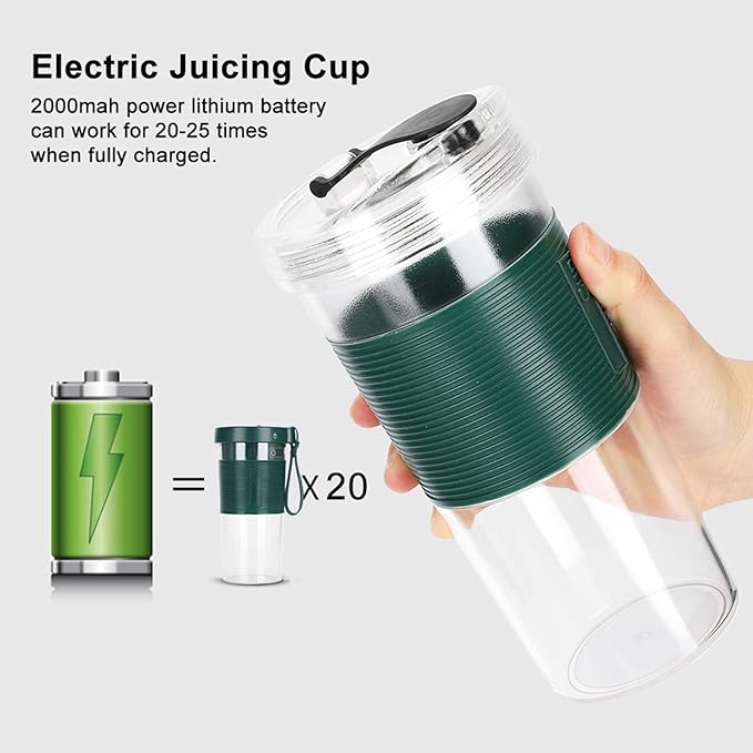 Portable Electric Juicing Cup Rechargeable Juicer with Three Leaf Stainless Steel Blades 2000mAh USB Rechargeable Battery 320ml Food Grade TRITAN Cup for Travel Home Office Use (320ml)