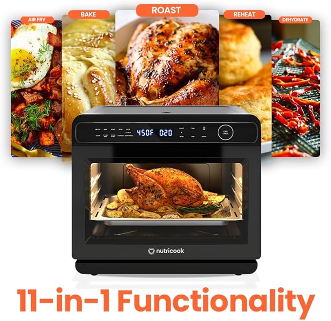 Nutricook Steami 24L Steam Air Fryer Oven – 11-in-1 Convection Countertop Multi-Cooker with Real Steam Tech Air Fry Bake Roast Dehydrate Sterilize Stainless Steel Interior – 1600W