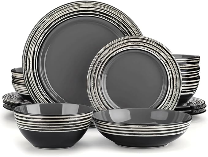 Kitchen Plates 16 Piece Stoneware Dinnerware Set with Dinner Dessert Plate Cereal Pasta Bowl Service
