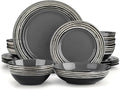 Kitchen Plates 16 Piece Stoneware Dinnerware Set with Dinner Dessert Plate Cereal Pasta Bowl Service