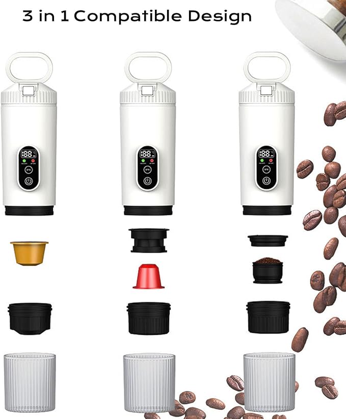 Portable Coffee Maker Espresso Machine for DolceGusto Capsules &amp Coffee Grounds 100W 21Bar Cordless Heating Capsule CoffeeMaker Machine (White)
