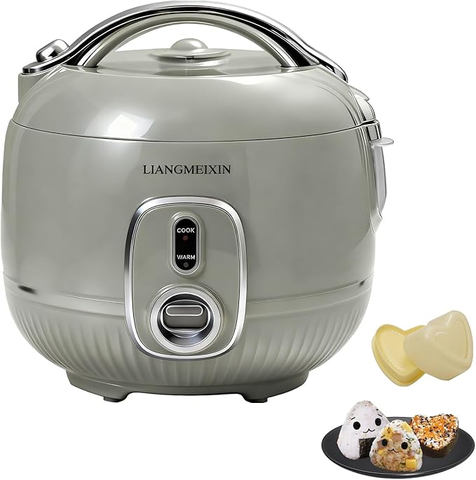 Durable Rice Cooker Small 4-Cup (Uncooked)/8-Cup (Cooked) for 1-3 People 2 Quart Non-stick Mini Rice Cooker Steamer Grain Cooker Soup Maker Oatmeal Cooker Making rice balls Auto Keep Warm(Sage