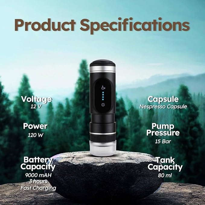 Portable Espresso Maker Compact Battery Operated Coffee Maker for Travel or Camping Black 80ml Capacity