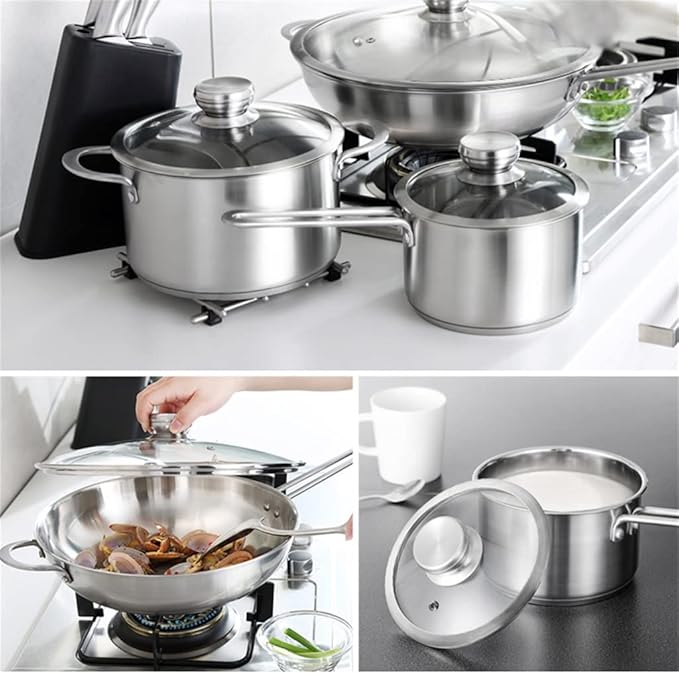 Cookware Cookware set stainless steel household frying pan soup pot set tool steamer frying pan glass lid kitchen utensils