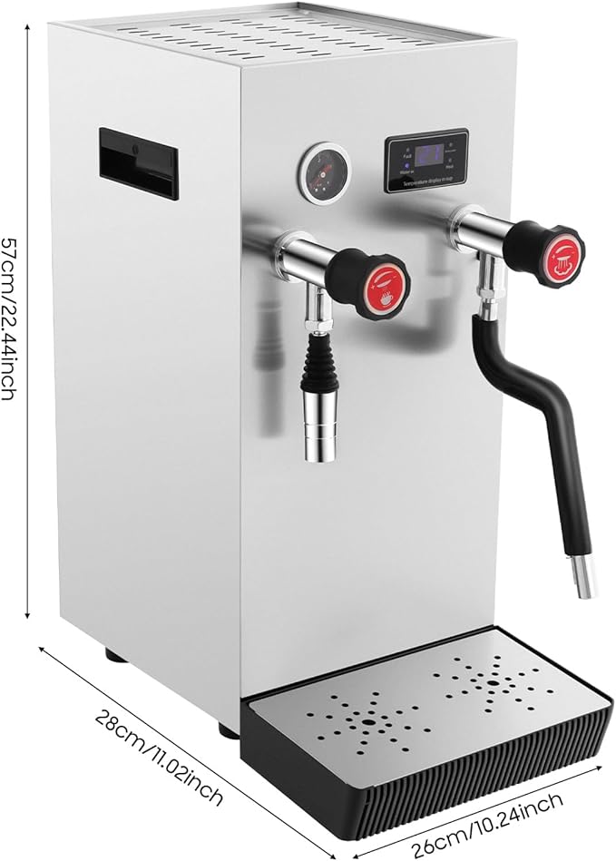 Commercial Steam Milk Foam Machine 8L Full-Automatic Boiling Water Frothing Machine Stainless Steel Coffee Machine with 360° Steam Wand &amp LED Display for Coffee Shops Home