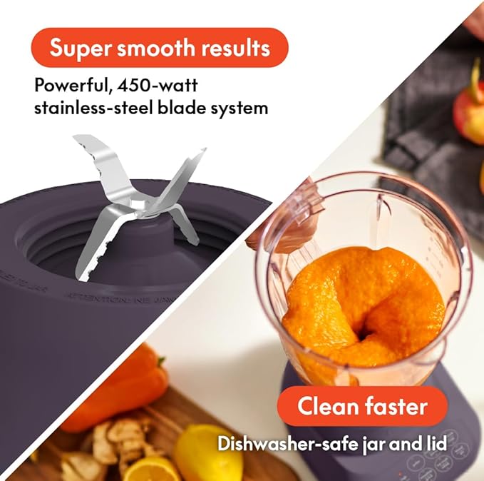bella 10 Speed Countertop Blender Juicer &amp Smoothie Maker Fits-anywhere™ Kitchenware Slim Flip &amp Store Design Dishwasher Safe 48oz Capacity Pitcher &amp Lid Stainless Steel Blade 450 Wa