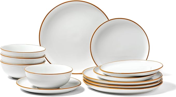 VEVOR Dinnerware Set Service for 4 (12 PCS) Round Plates and Bowls Sets Scratch Resistant Ceramic Dinner Ware Dishwasher and Microwave Suitable Kitchen Dish for Dessert Salad Soup Pasta White