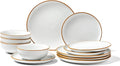 VEVOR Dinnerware Set Service for 4 (12 PCS) Round Plates and Bowls Sets Scratch Resistant Ceramic Dinner Ware Dishwasher and Microwave Suitable Kitchen Dish for Dessert Salad Soup Pasta White