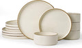 Famiware Star Dinnerware Set Plates and Bowls Sets for 4 (12pcs) Ribbed Stoneware Dishes with Trim - Chip &amp Scratch Resistant Microwave &amp Dishwasher Safe Cream