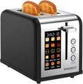 2 Slice Easy Touch Screen Toaster Stainless Steel Toaster with Wide Slots Even Toasting for Bagels &amp Bread Reheat &amp Defrost Removable Crumb Tray Matt Black
