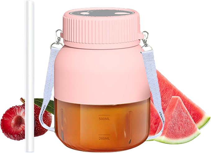 Portable Personal Blender for Shakes and Smoothies with 27oz CupLid and Shoulder StrapType-C USB Rechargeable Electric BlenderPersonal Juicer for Travel Sports Outgoing (Pink)