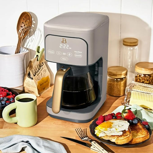 12 Cup Programmable Coffee Maker 24 Hour Auto Brew Touch Display Bold Strength Control Glass Carafe Reusable Filter Auto Shut Off (Porcini Taupe)